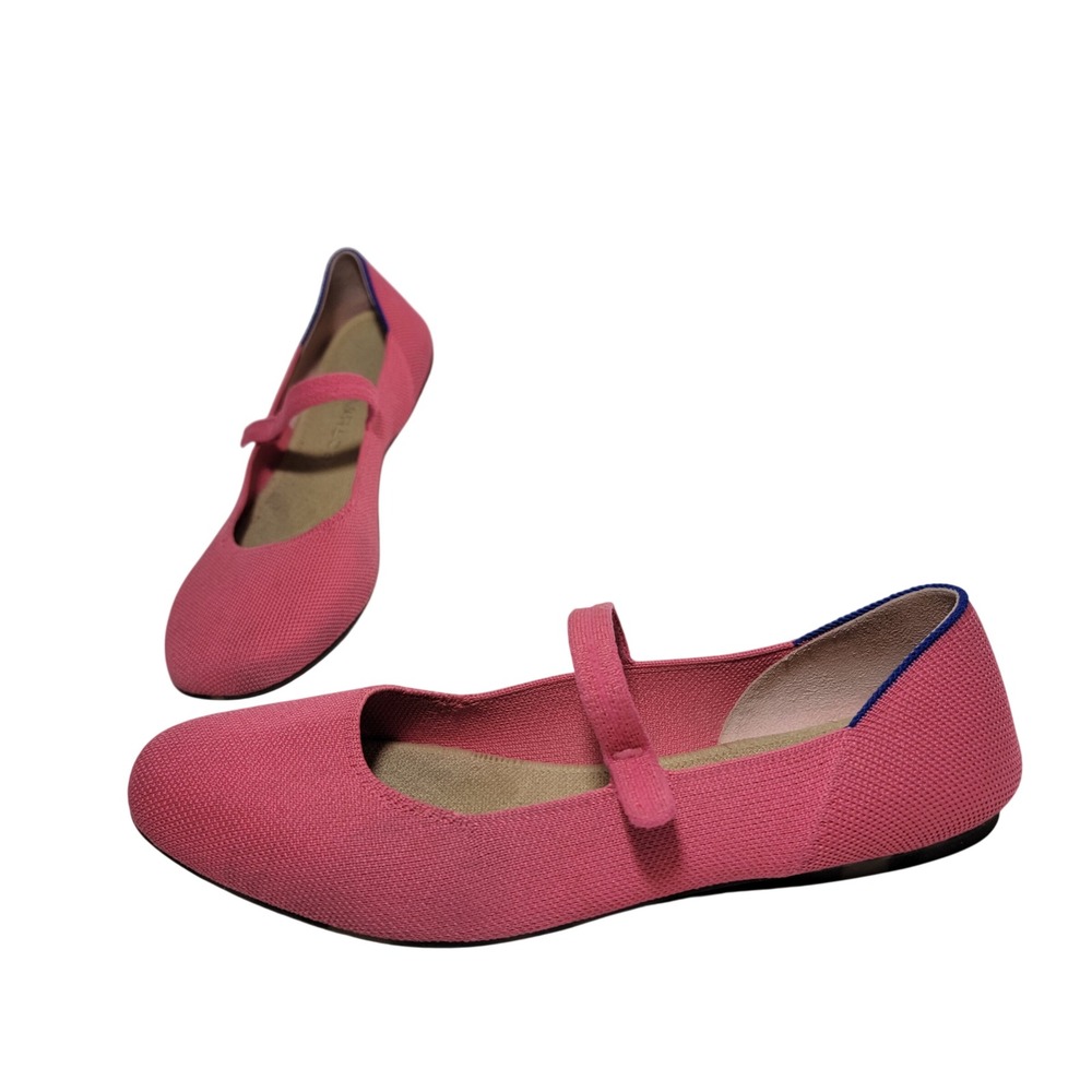 Rothys The Square Mary Jane Dragon Fruit Pink Knit Flats Tortoise Sole Womens 10